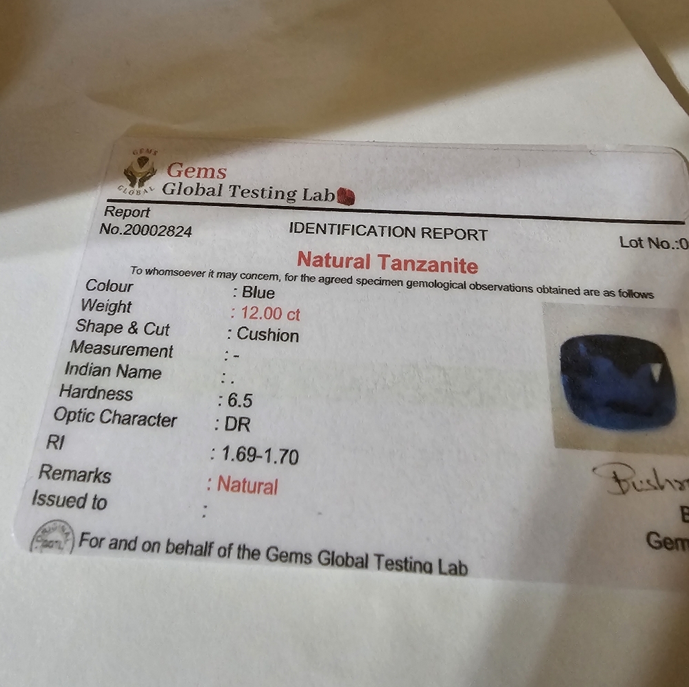 Dark Blue Certified Tanzanite Gemstone 12 Carats! π« - Picture 6 of 6